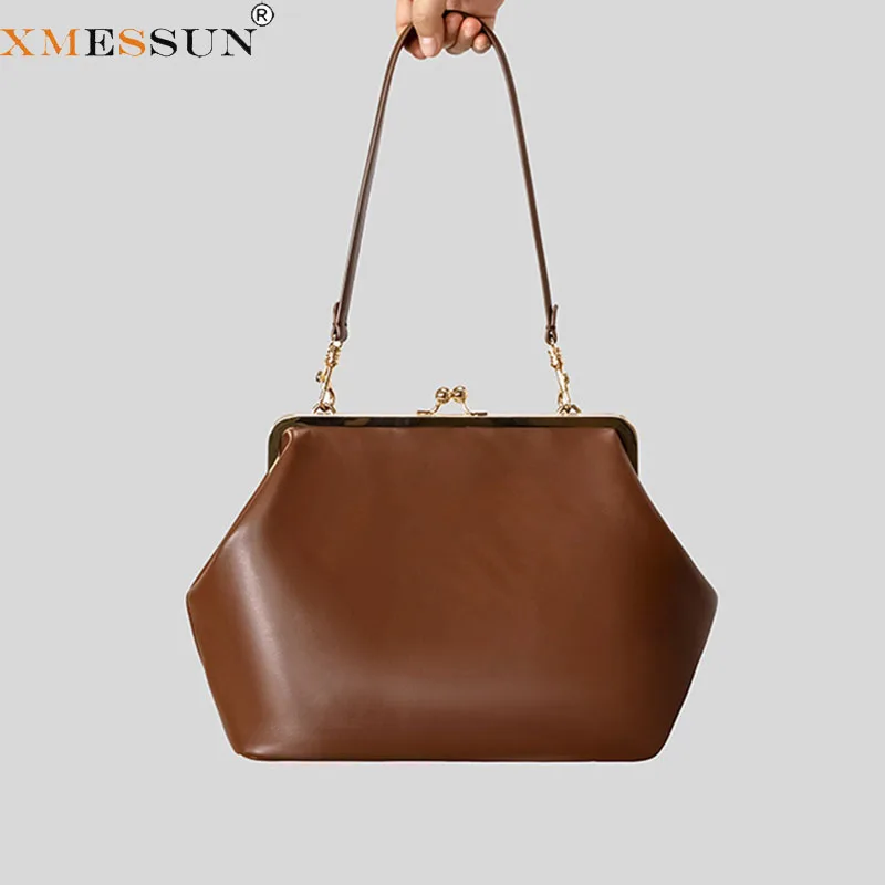 New Large Clip Clutch Bag For Women,Fashion Trend Shoulder Evening Bag Luxury Designer Soft Leather Frame KissLock Shell Handbag
