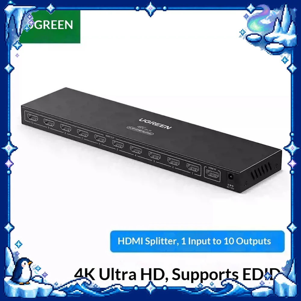UGREEN 50949 HDMI Splitter 1 in 10 Out 4K HD Video Distribution Amplifier for Monitor TV Projector