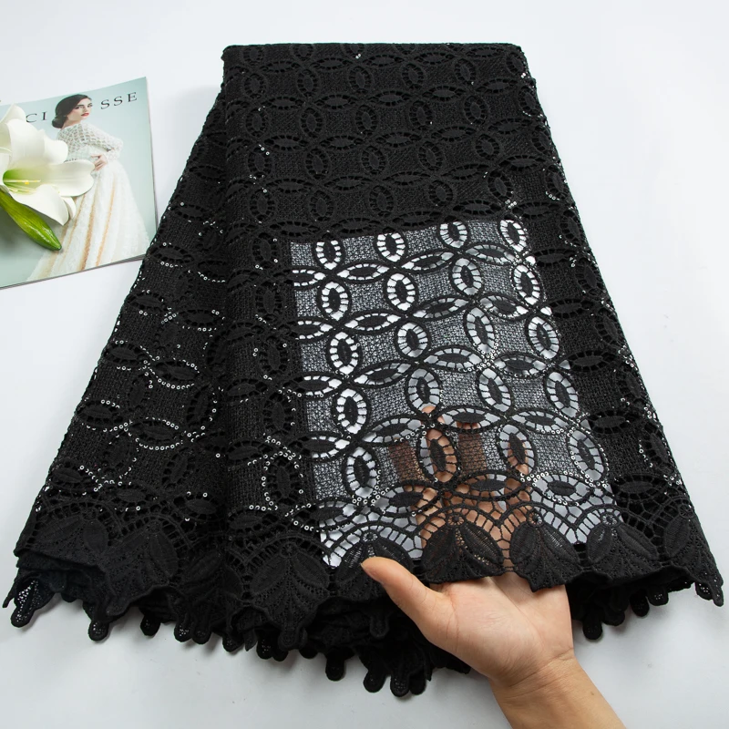 여성용 아프리카 나이지리아 코드 귀푸르 레이스 원단, 고품질 프랑스 수용성 레이스 스팽글 원단, 파티 드레스, 2023