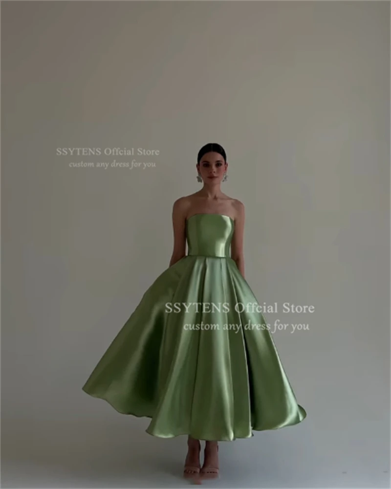Eleganckie sukienki balowe bez ramiączek SSYTENS, długość do kostek, eleganckie sukienki na przyjęcie, Vestidos De Fiesta, sznurowany tył, zielone suknie wieczorowe, możliwość personalizacji.