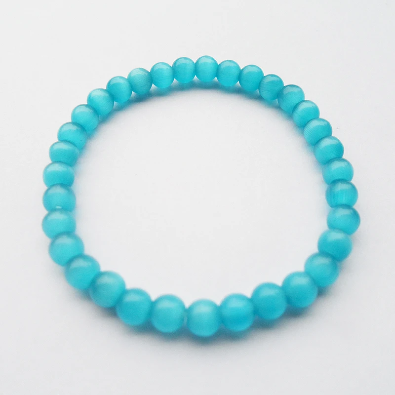 official-website tiki Natural DIY 6MM Blue Cats Eye Bracelet Women Semi Precious браслет Beaded Pulseras Jewelry