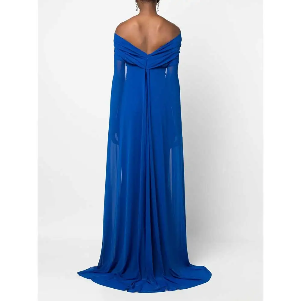 YUMDAI Temperament Blue Line Shoulder Chiffon Train Dress 2023 Dubai Women Wedding Party Mother Dress Formal Evening Dress