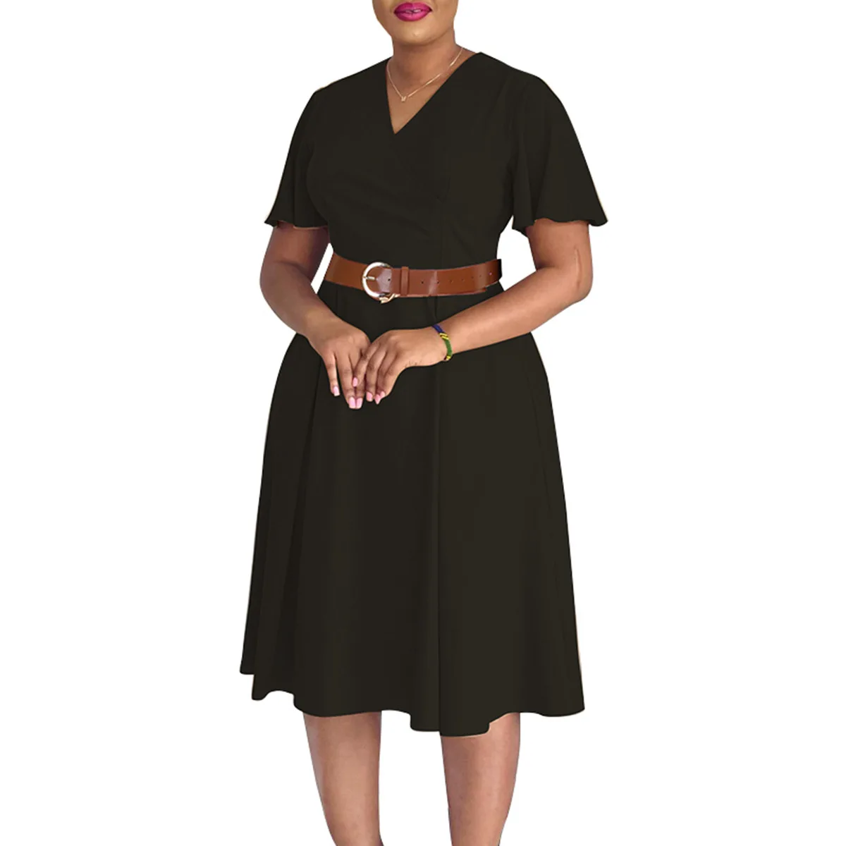 

Women's African V-neck Short Sleeve Polyester Dress Autumn Fashion Party Evening Gown 2026 Style