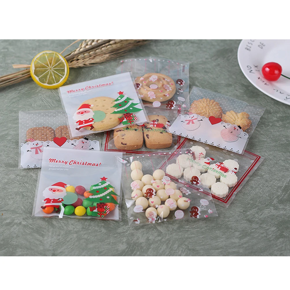 

100 Pcs Baking Bags Christmas Goodie Self-adhesive Cookies Packing Biscuit Candy