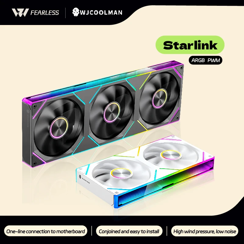 WJCOOLMAN Starlink 360/240/120 Conjoined PC Fan ARGB PWM Speed Control Computer Silent Case Integrated Fan Easy to Install