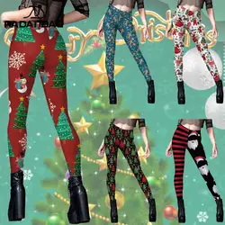 Nadanbao-Leggings Impresso Árvore de Natal Feminina, Calças De Yoga De Cintura Média, Meia Faker, Calças De Fitness, Treino De Fundo, Palmas Inferiores