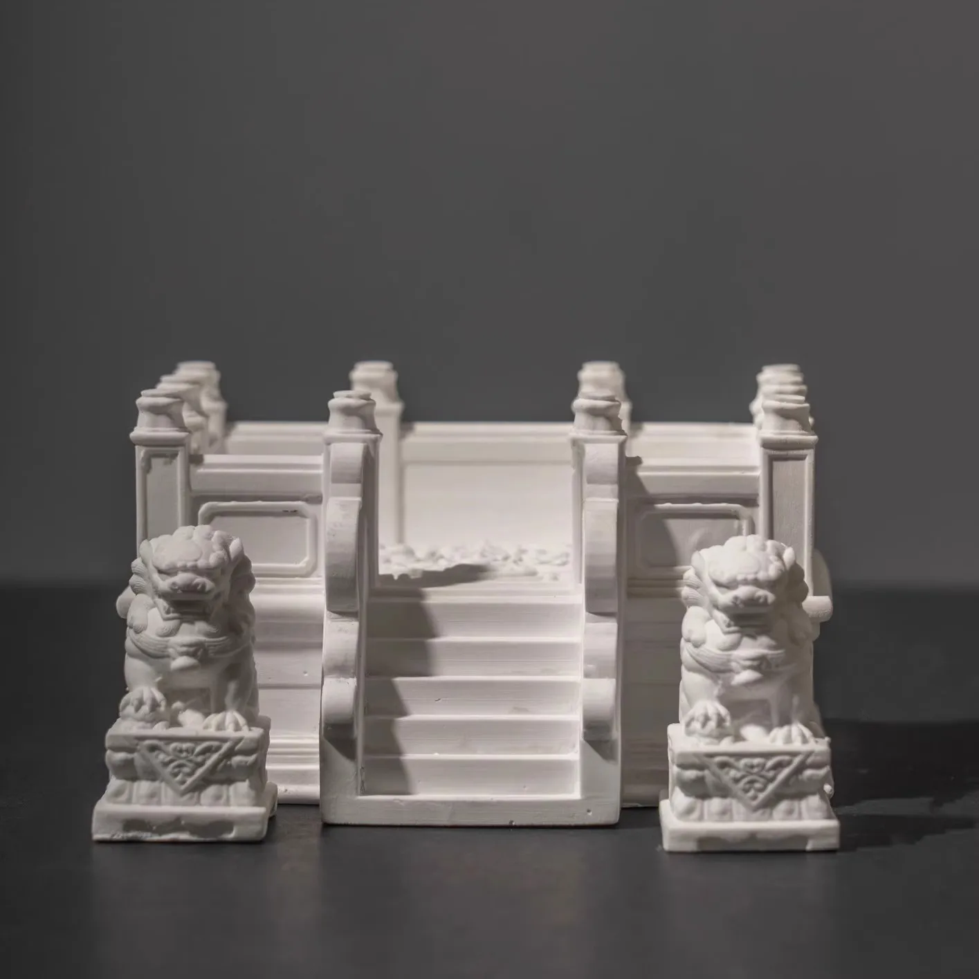 Gypsum Chinese Imperial Altar Model with Stone Lions - Stairs & Railings, Desktop Decor, Aroma Diffuser & Collectible Platform