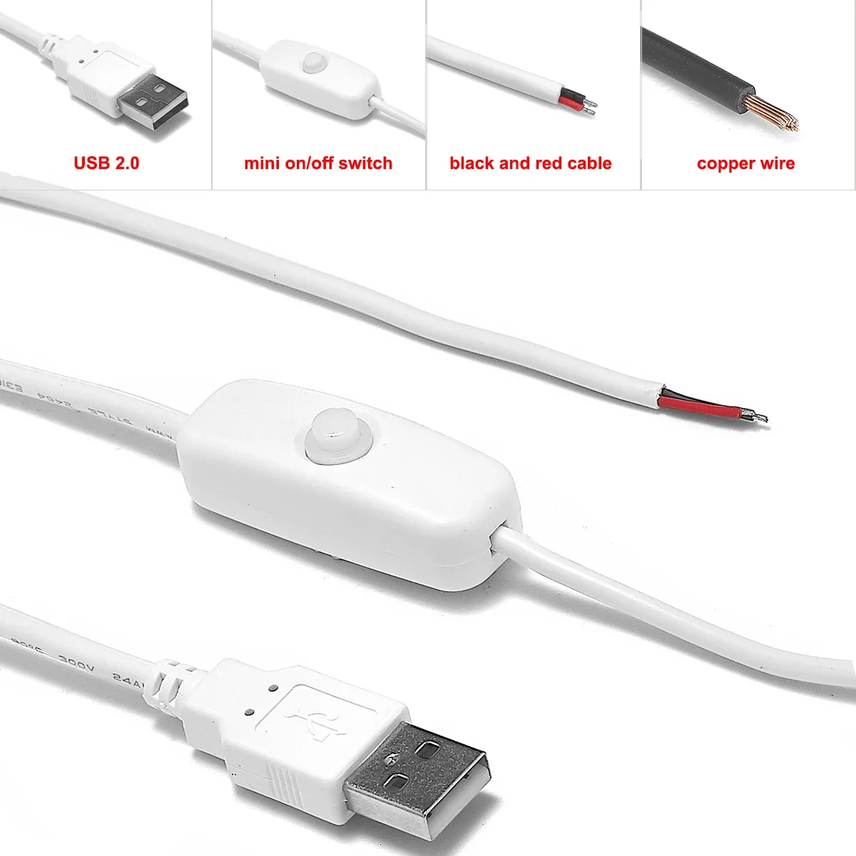 USB Plug LED Strip Wire Connectors With Switch ON OFF 5V 12V 3A USB Power Supply Pigtail Wire For LED Strips Desk Lamp Fan DIY