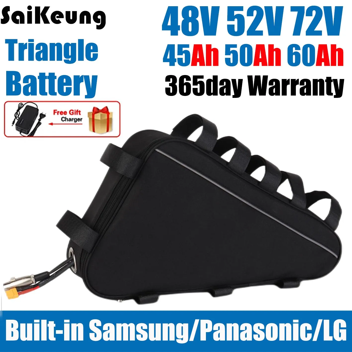 

Электрический велосипед Cham Triangle 48 В 45 Ач 50 Ач Аккумулятор 52 В 40 Ач 21700 Cell Ride 72 В 60 Ач100 А BMS Большая емкость 3000 Вт с зарядным устройством 5 А