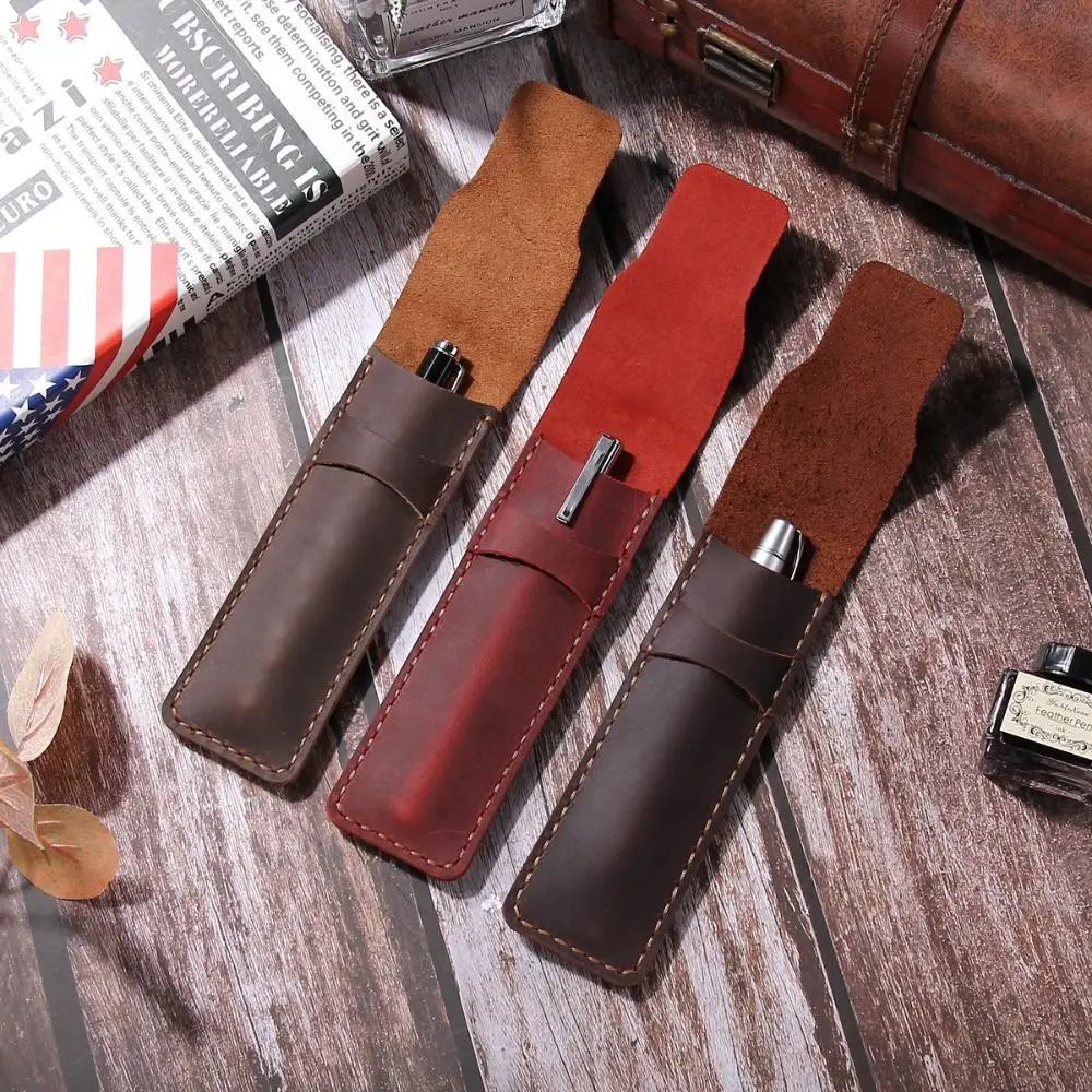 

Pen Sleeve Case PU Leather Leather Pen Bag Flip Cover Handmade Pen Protective Bag Vintage Holder Pen Storage Pouch Study Room