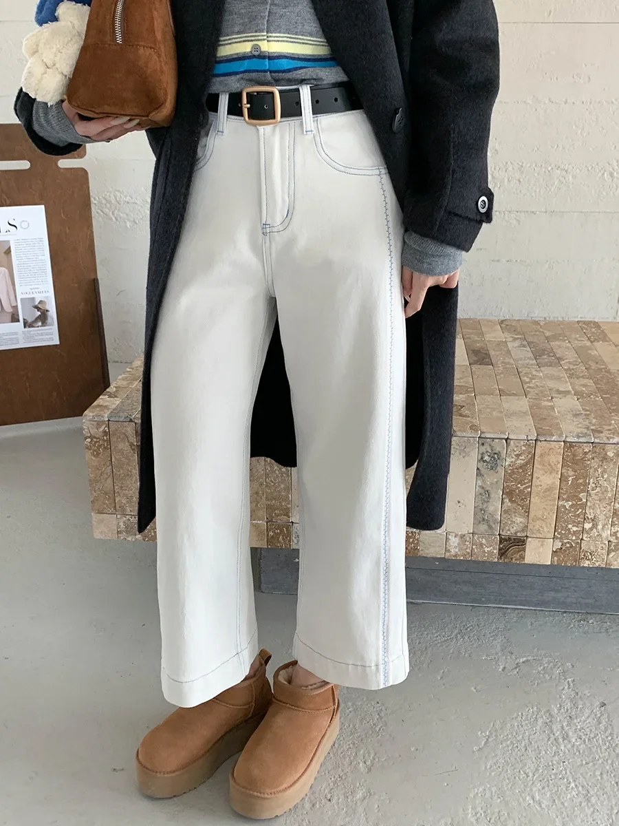 

Женские широкие джинсы с высокой талией, осень 2024, новые повседневные брюки с вышивкой