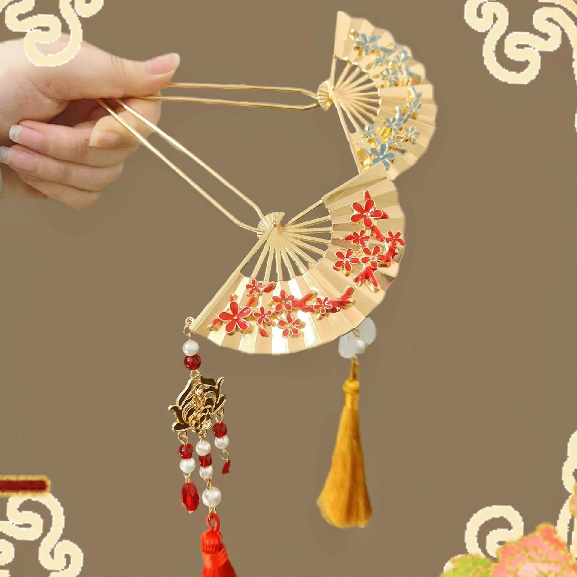 New Chinese style national fan tassel hairpin with high-end feel niche hairpin rocking hair accessories antique style hairpin
