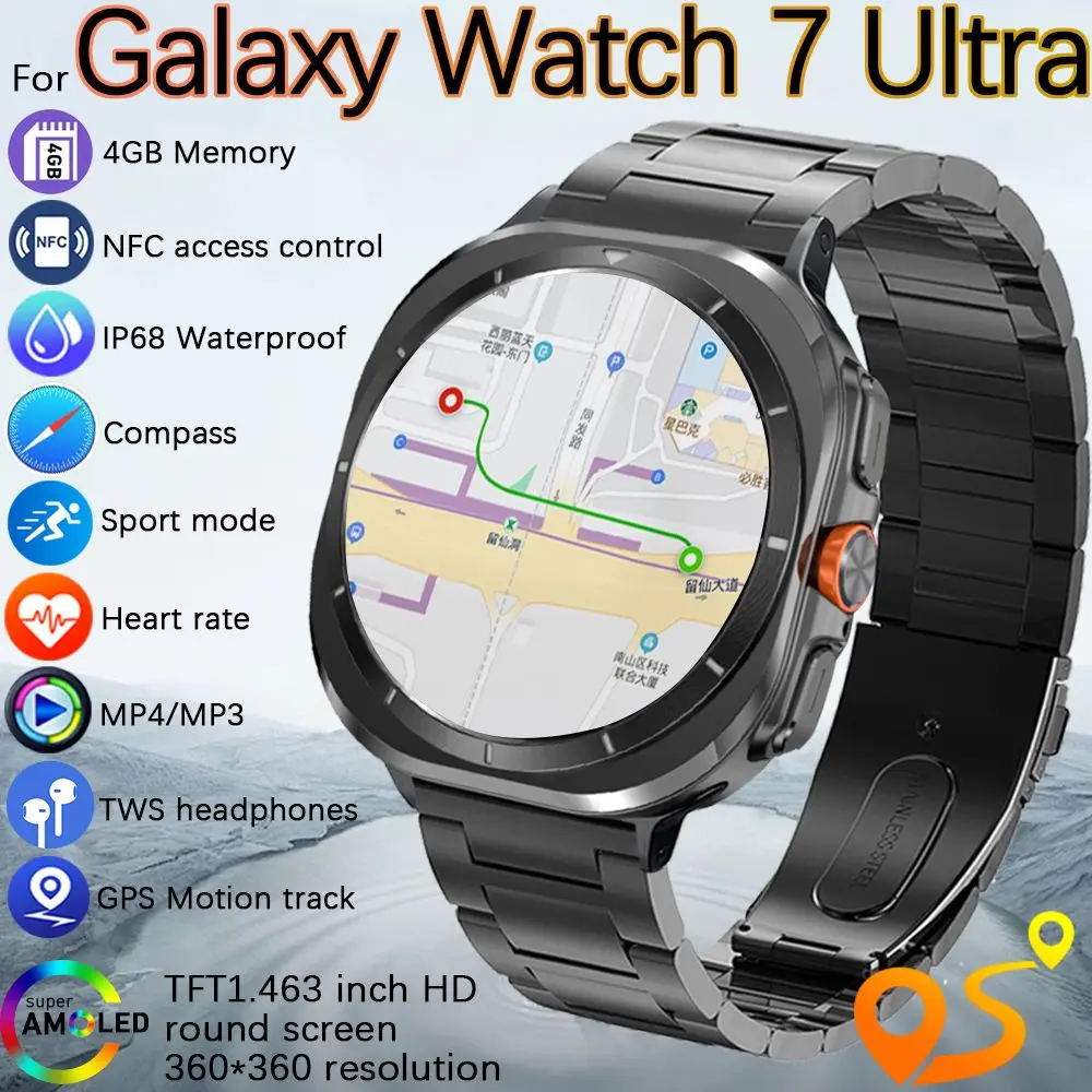 For Galaxy Watch 7 Ultra Smart Watch 2025 HD Bluetooth Calling 4GB Large Memory MP3/MP4 Player GPS Tracker Smartwatch Men Women