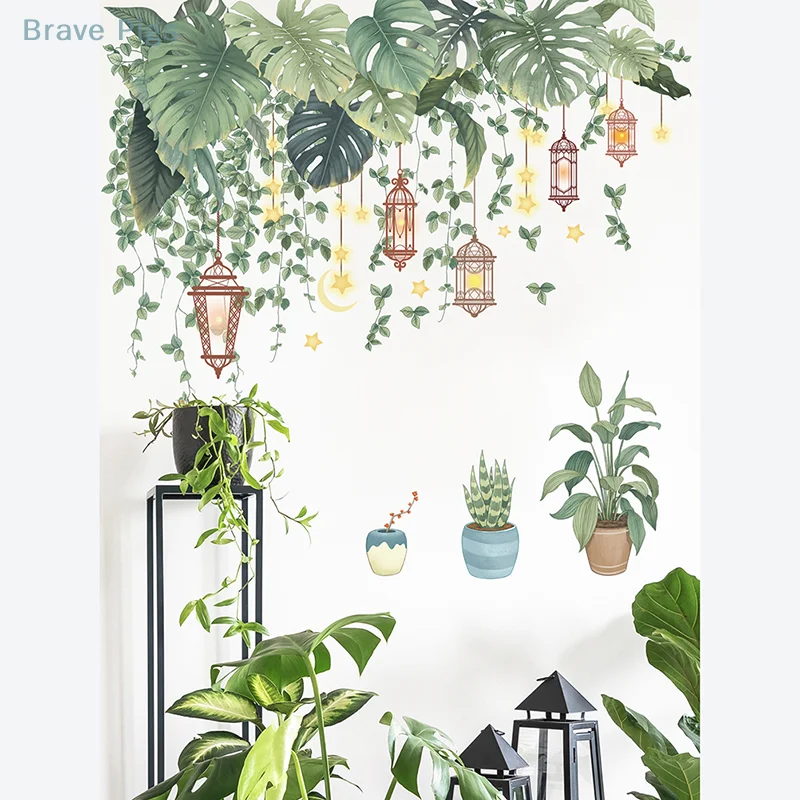 Green Leaves Wall Stickers For Home Living Room Decorative Vinyl Wall Decal Tropical Plants DIY Kid Door Murals Wallpaper