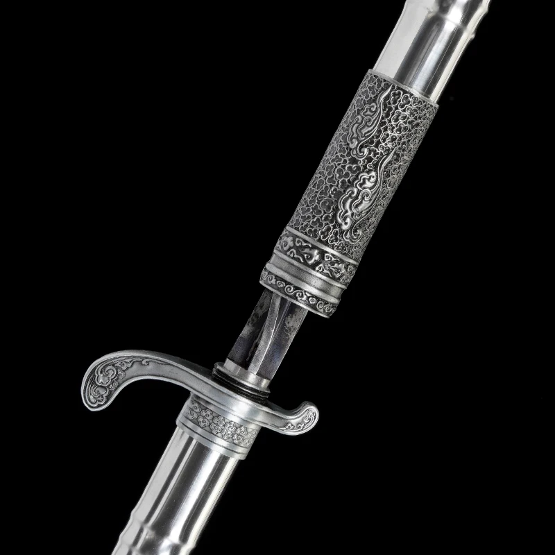 Chinese Staff Sword, High Manganese Steel, Full Tang Samurai Spear, Ready for Training, Engraved Lucky Cloud Katana, Home Decor