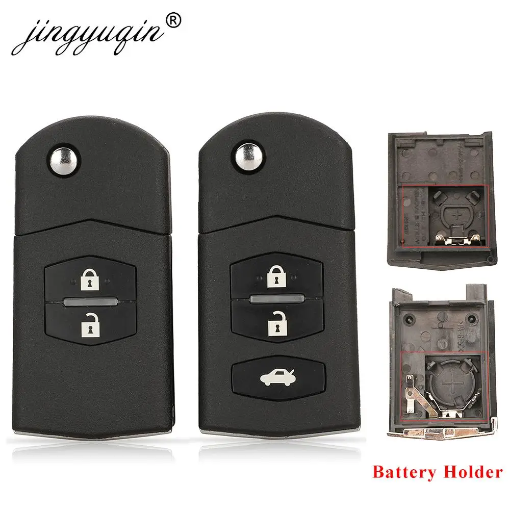 jingyuqin 2/3Buttons Flip Remote Car Key Fob Shell Case For Mazda 2 3 5 6 CX-7 CX-9 MX-5 2005+ Uncut Blade Replacement Housing