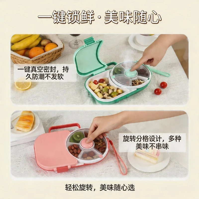 Rotating Divided Snack Box Portable Sealed Dry Fruit Container for Kids