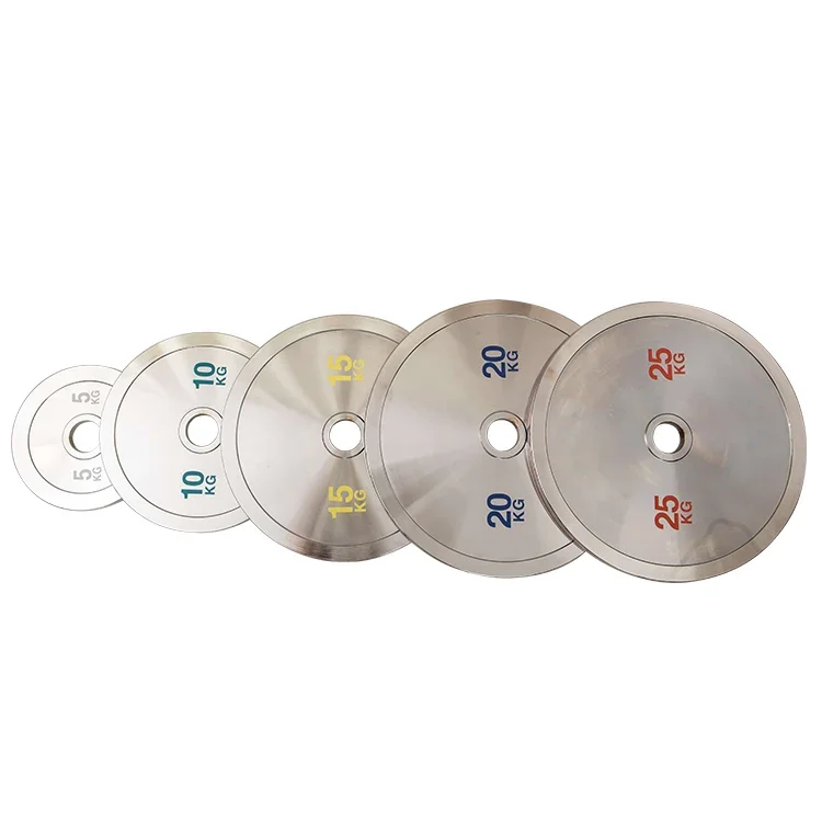 New Product Gym Fitness Free Weight Lifting Silver Discs Cast Iron Stainless Steel Electroplated Barbell Calibrated Weight Plate