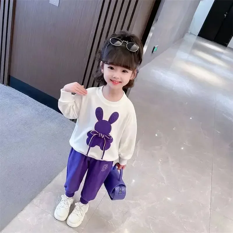 Fashion Toddler Baby Girl Fall Clothes Sets Kids Sports Cartoon Rabbit Sweatshirt Pants 2Pcs Suits Teenage Tracksuit Outfits