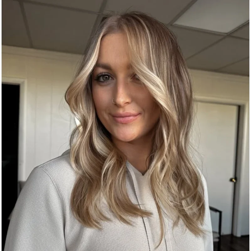 الجزء الأوسط الجذور الداكنة مقاومة للحرارة الباروكات للنساء الطبيعية شقراء براون بوب شعر مستعار الدانتيل الجبهة متموج يسلط الضوء على شعر مستعار اصطناعي