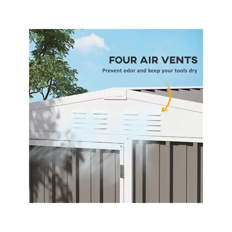 سقيفة تخزين فولاذية مقاس 7 × 4 لأدوات الحديقة باللون الأبيض