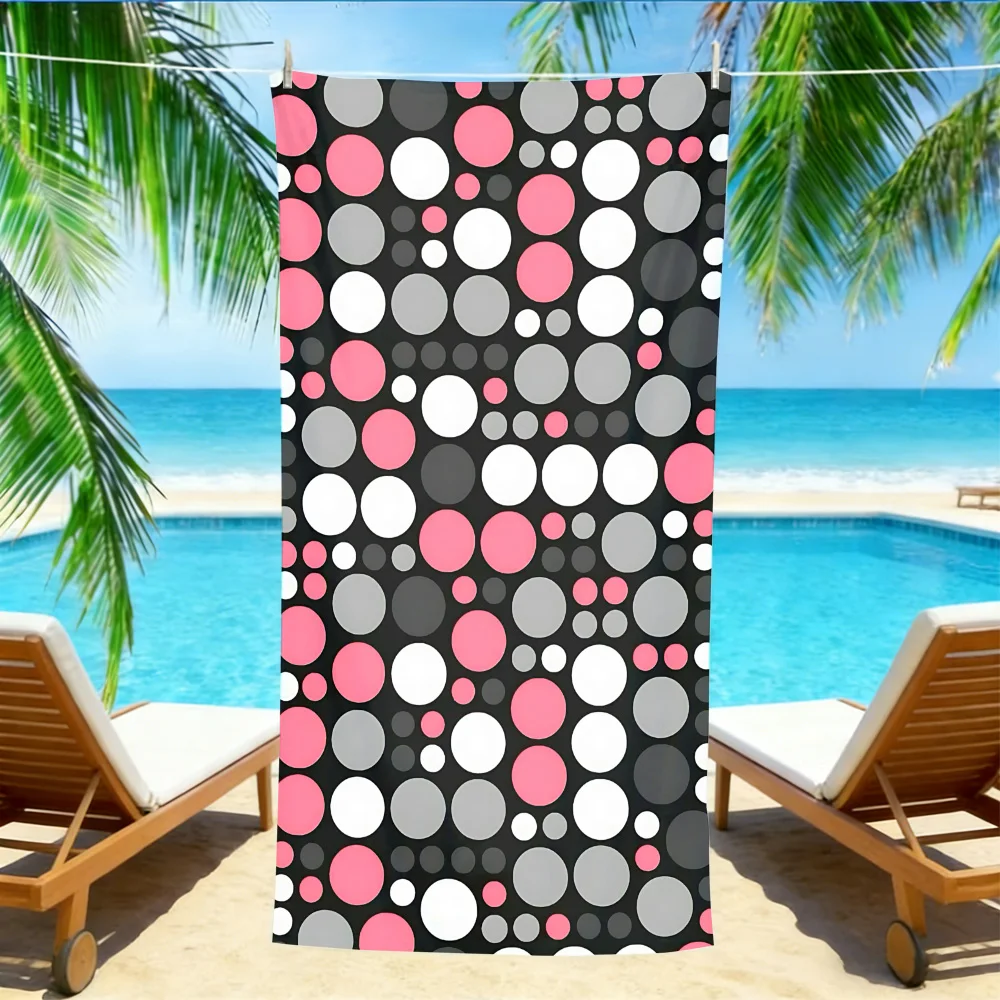 Retro Polka Dot Beach Towel – Oversized Quick Dry Sand Free with Pink, White & Grey Print for Summer