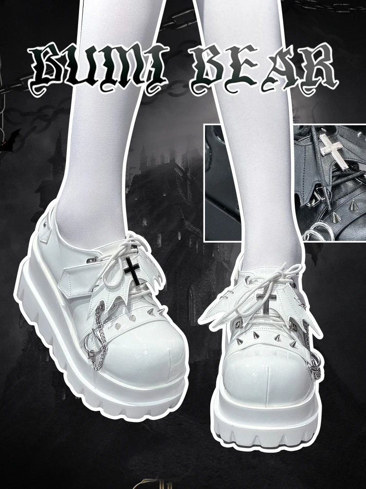 Lolita Girl Devil Punk Mary Jane Thick Soled Shoes Female Dark Y2k Subculture Spicy Girl Single Shoes Female Round Head