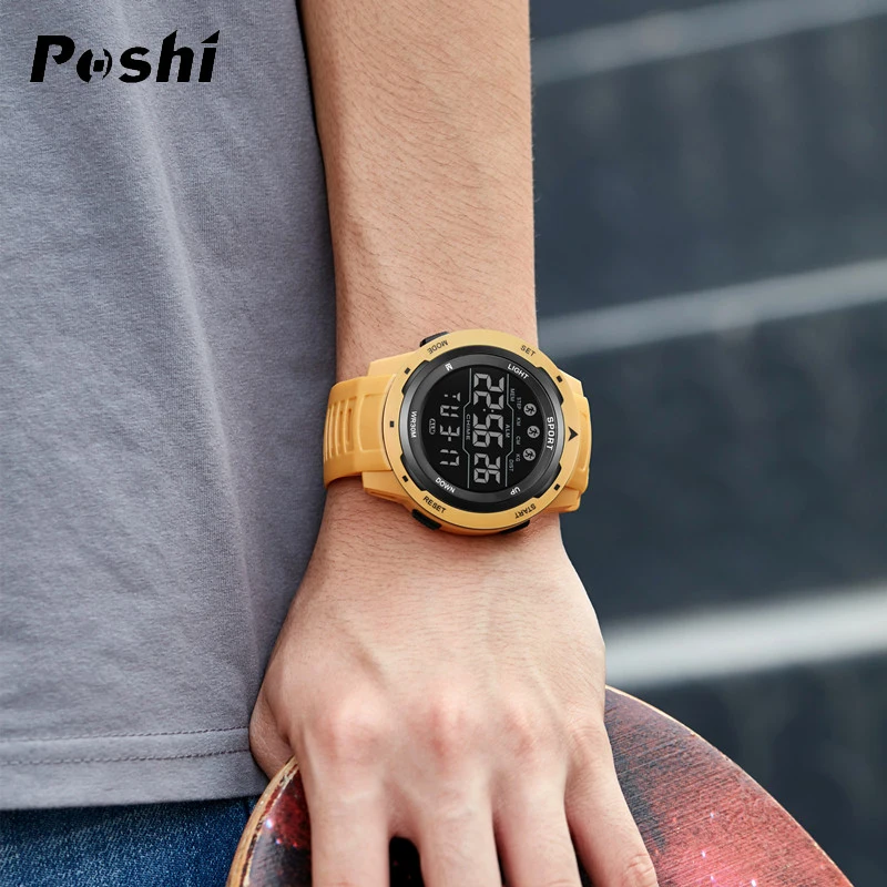 POSHI-reloj Digital para hombre, cronómetro con alarma, luz Led, deportivo, de pulsera, electrónico, a la moda, para exteriores