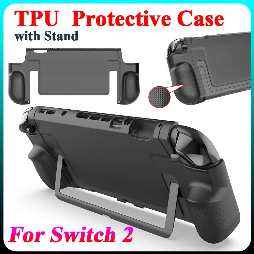 حافظة من مادة TPU لجهاز Switch 2 حافظة واقية مع حامل مقاوم للصدمات وغطاء حماية كامل لوحدة تحكم الألعاب المحمولة Switch 2