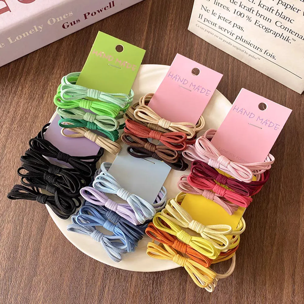 5Pcs/Set Colorful Cute Bow Hair Ties Ropes Elastic Seamless Ponytail Holder Rubber Band For Women Girls Hairwear Accessories