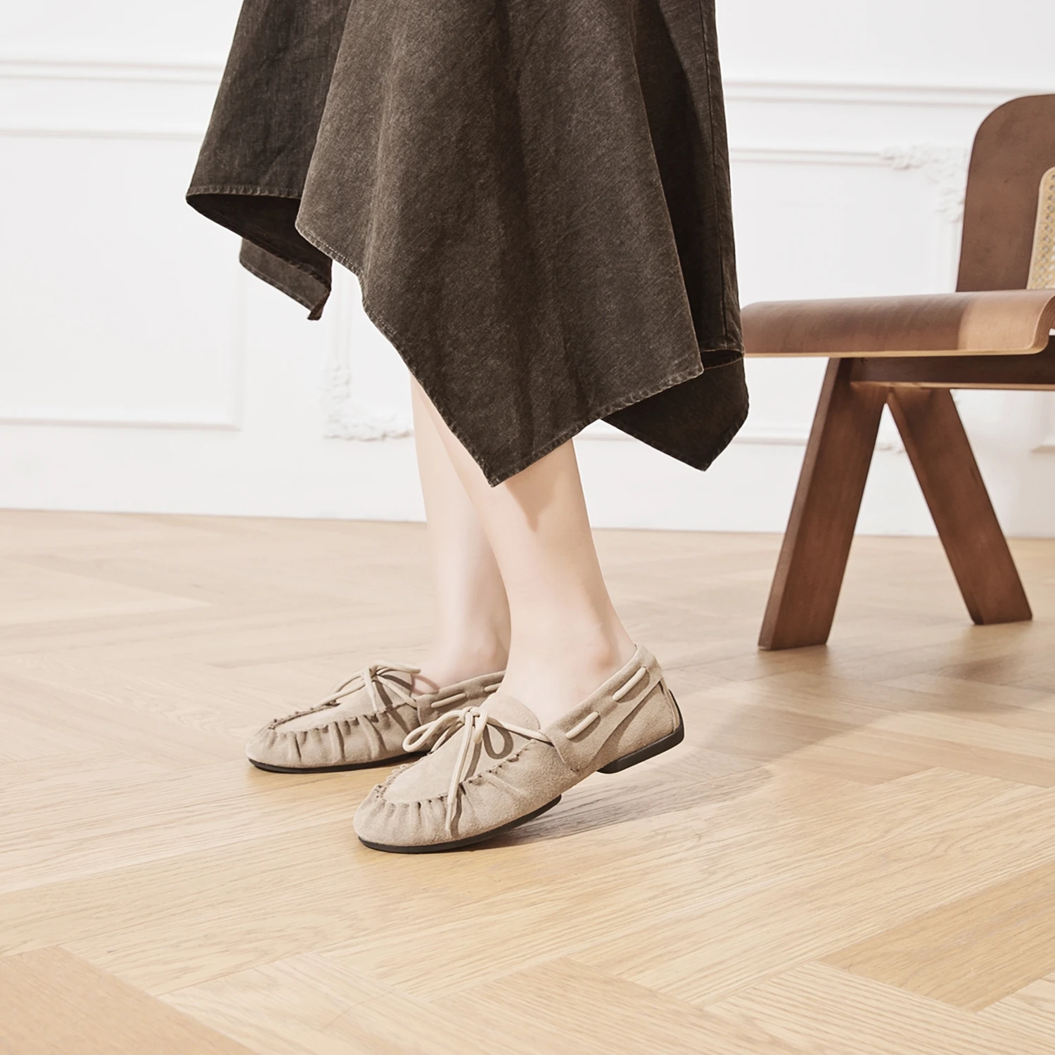 AIYUQI 2026 Neue Damen-Flachschuhe Handgenähte Falten-Loafer in Übergrößen Lässige Lederschuhe für Damen – Detail 7