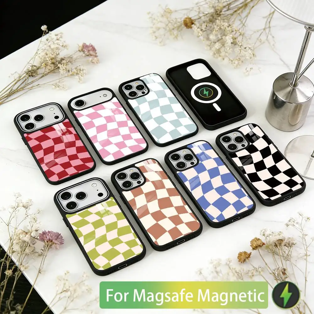 

Solid color plaid Phone Case For iPhone17,16,15,14,13,12,11 Plus,Pro Magnetic For Magsafe Wireless Charging