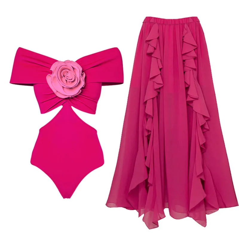 One Piece Swimsuit For Women European And American Swimsuit Flower Decoration Hollow One-piece Swimsuit Suit Women