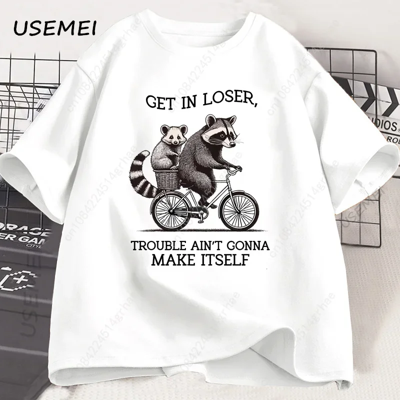 Get in Loser T Shirt Funny Raccoon Graphic T Shirts Cotton Short Sleeve Printed Casual Loose Oversize Cotton Clothing Tops view 2