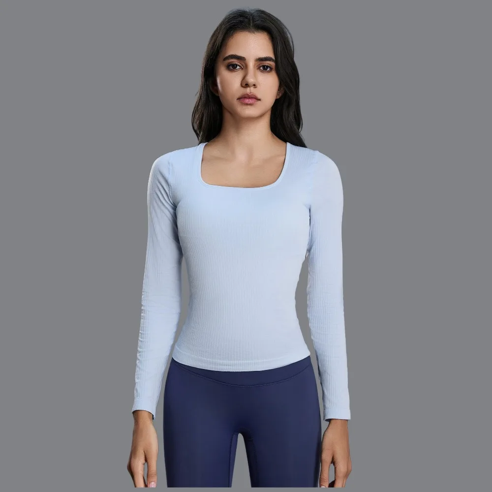 

Одежда для йоги, пуловер с длинными рукавами, бесшовная универсальная утягивающая базовая рубашка, спортивная футболка со встроенной подкладкой на грудь, топ для женщин, осень