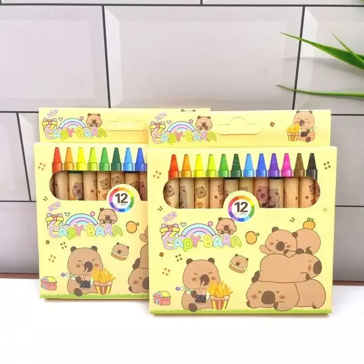 New 12Pcs Capybara Mini Anime Crayon Kawaii Student Graffiti Pen Cartoon Crayon Stationery Gifts
