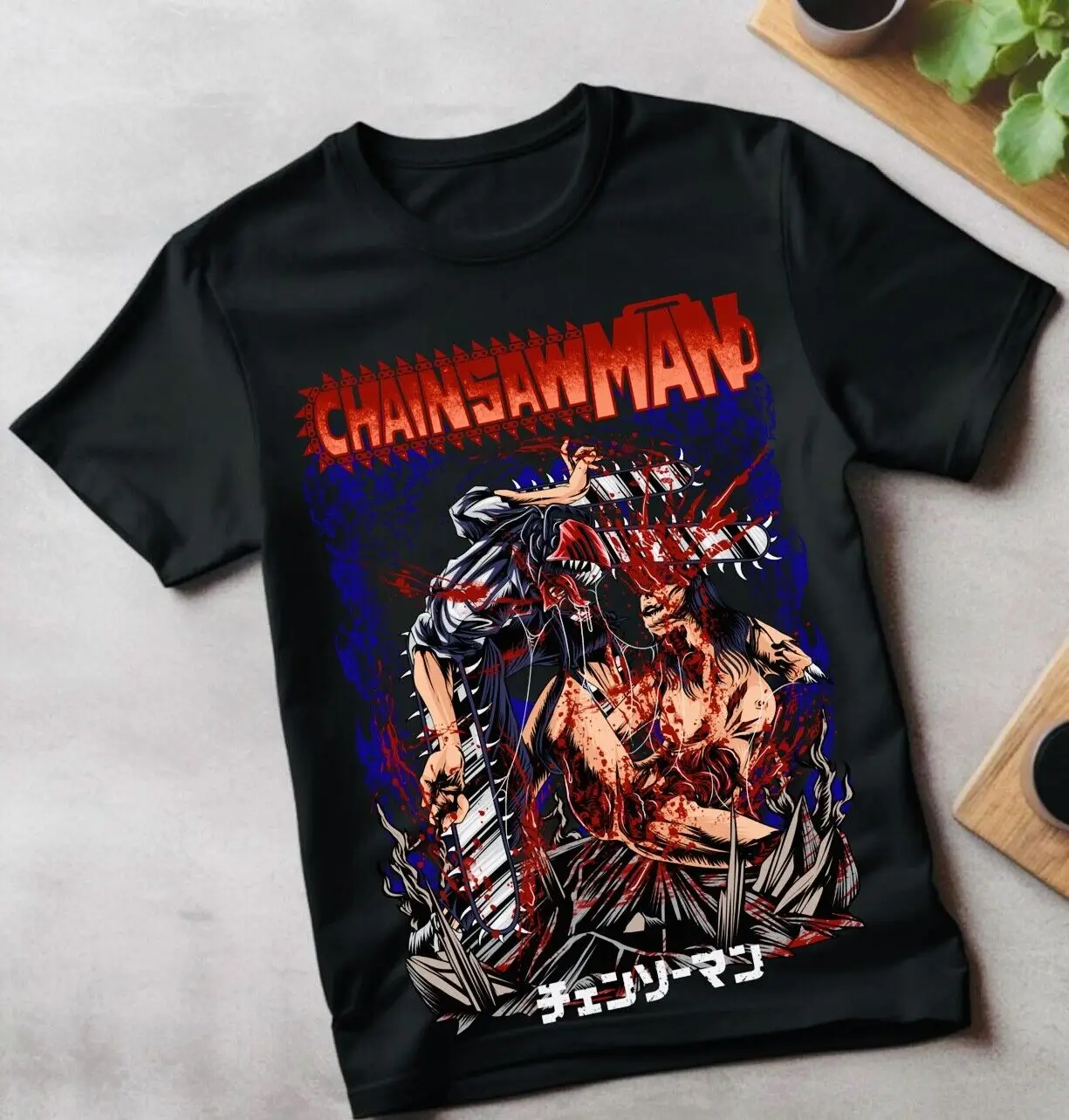 Chainsaw Man T-Shirt Chainsaw Man Anime CSM Denji Power Black Shirt All Size