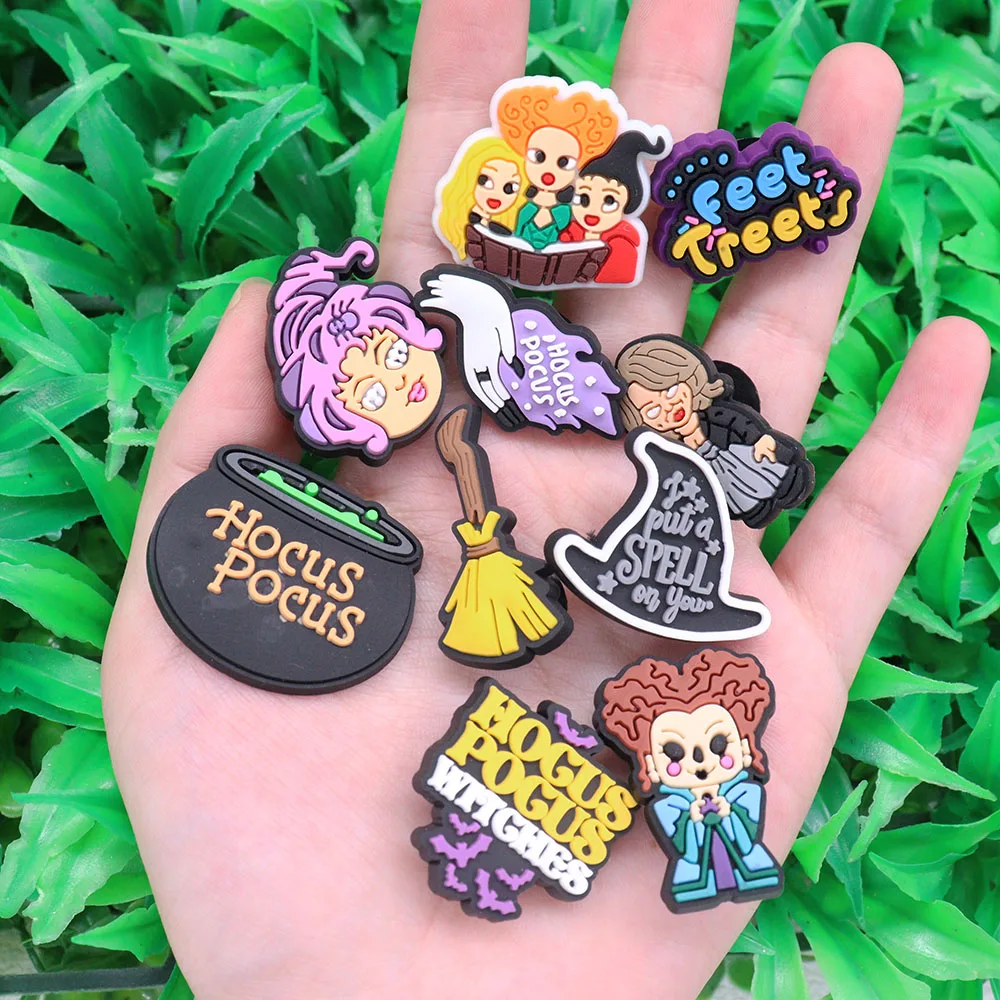 1-25Pcs PVC Magical Witches Disney Shoe Charms Hocus Pocus Adult Buckle Clog Decoration Fit Woman Party Gifts