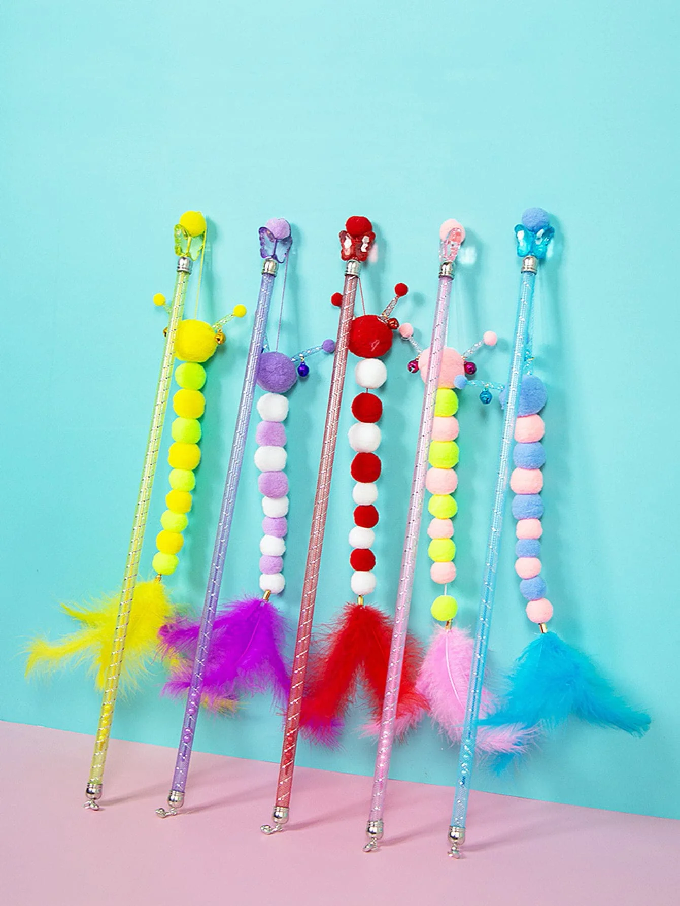 1st-Schaalbare Rups, Nepveren, Kat Teaser Stick, Willekeurige Kleur