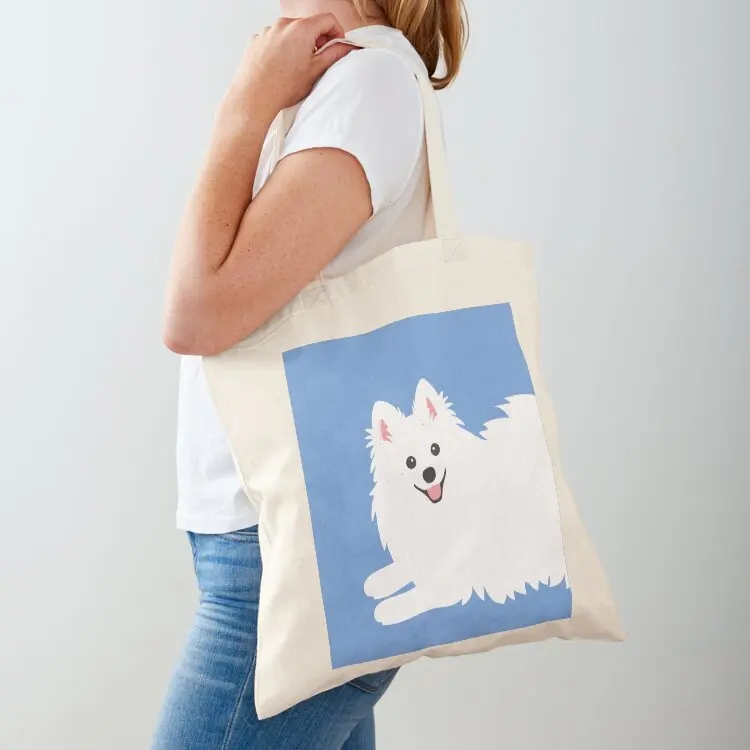 

Waiting Japanese Spitz Puppy Dog - KamaHachi Sky Blue Tote Bag shopper bags Handbags eco bag folding