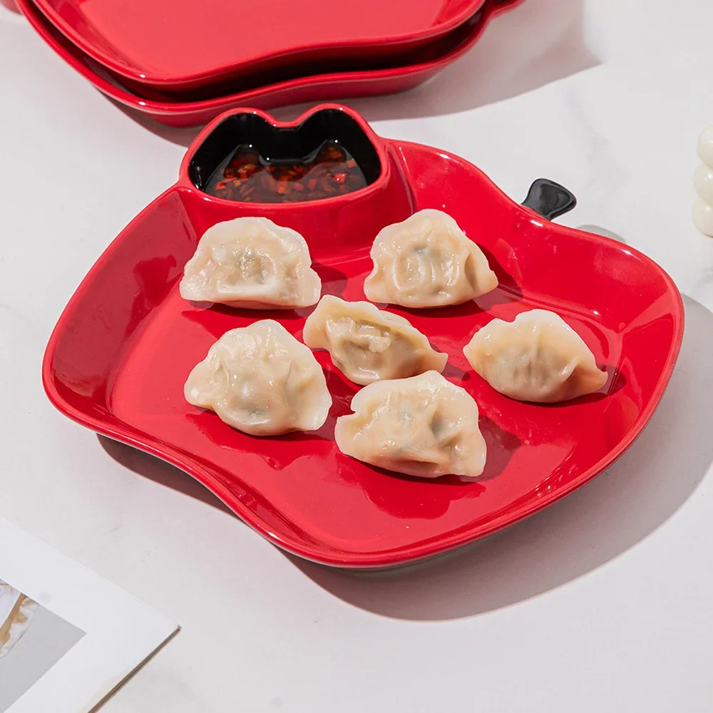 Creative Apple Shape Ceramic Plate Korean Style Ins Personality Porcelain Household Dinnerware Snacks Fruit Dumpling Plates