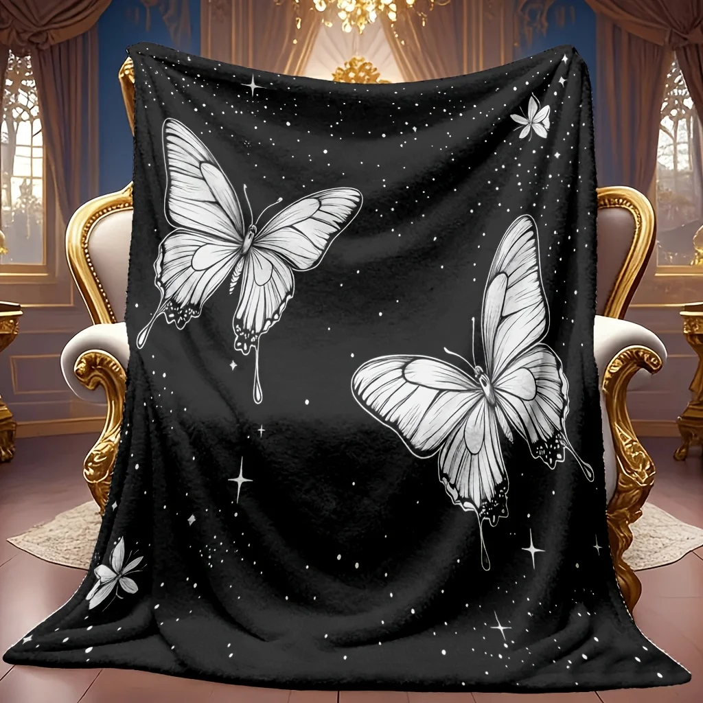 Aesthetic Celestial Butterfly Starry Night Blanket Throw Deep Space Galaxy Pattern Cozy Moth Printed Fleece Bed Blanket Gift