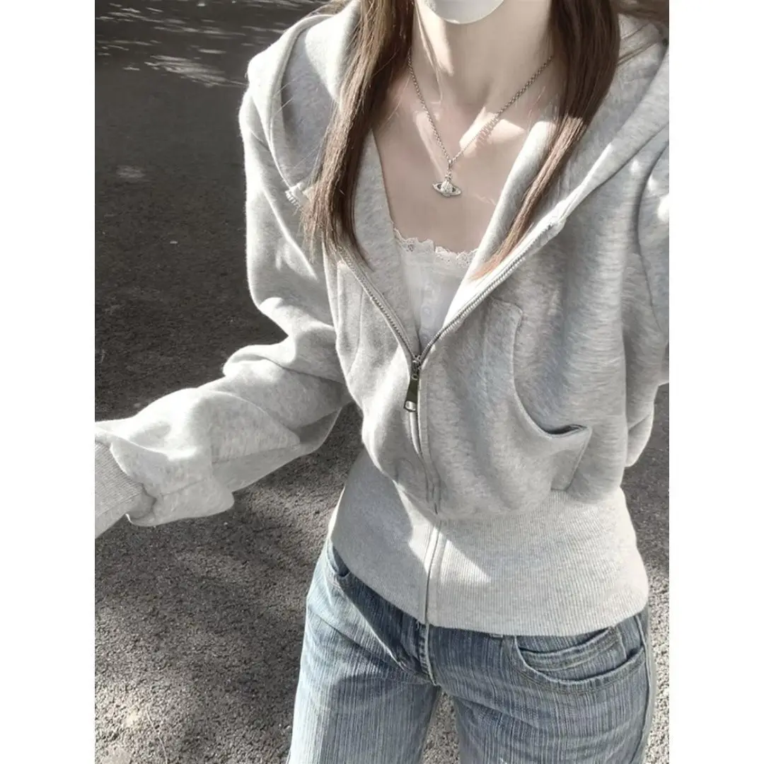Hooded jacket women's autumn new Korean slim fit and slimming hoodie versatile sports short top