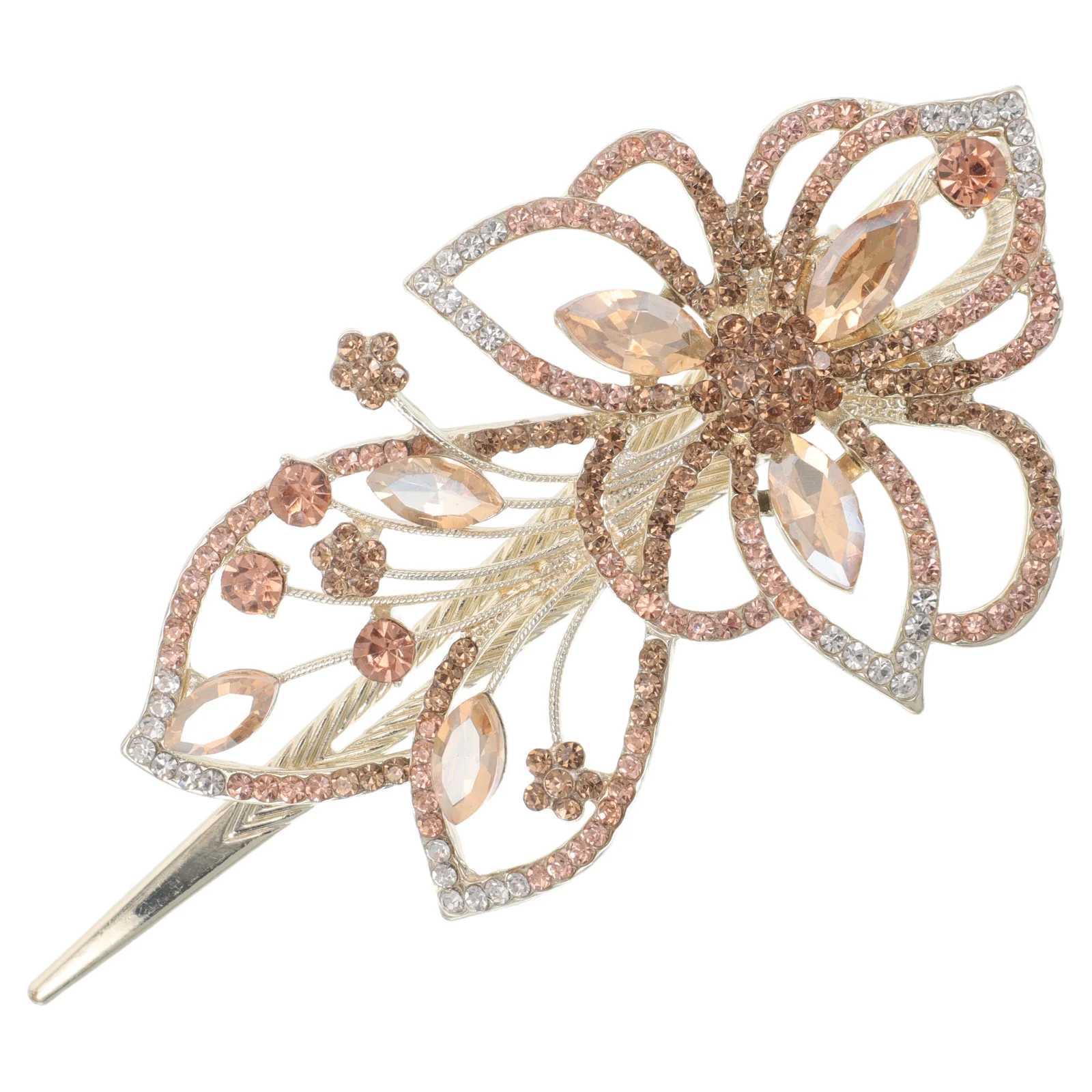 

Golden Rhinestone Hair Claw Clip Large Duckbill Design Non Slip for Wedding Party Updos Daily Wear Rhinestone Flower Hairpin