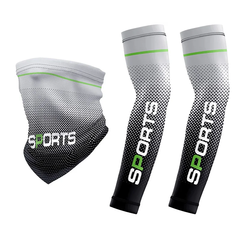 Men's Ice Sleeves  Riding Arm Cover Hand Sleeves Outdoor Locomotive Fishing Arm Guard Ice Silk Sunscreen Sleeves Mask Set