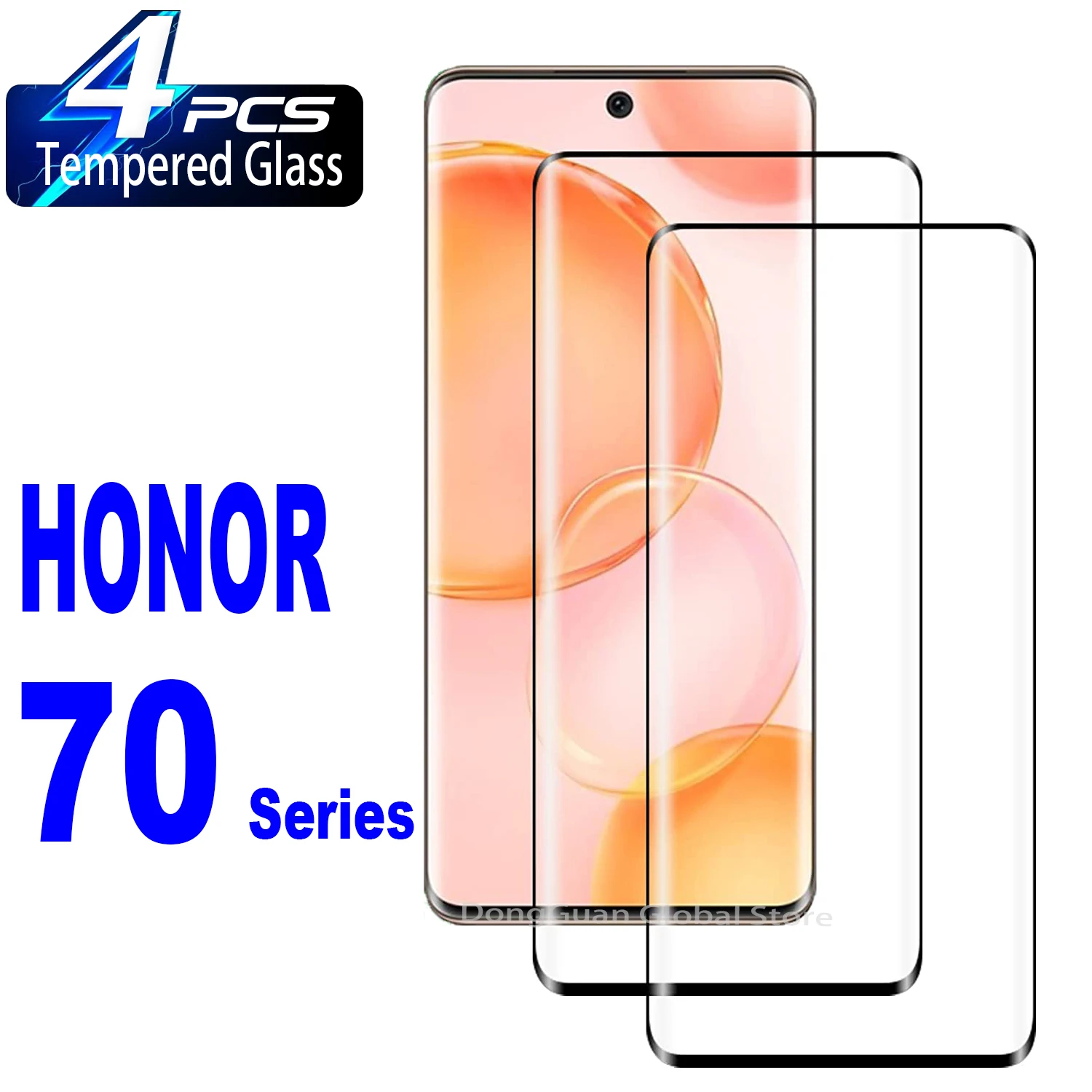 2/4Pcs Tempered Glass For Huawei Honor 70 HD Curved Four Sides Glue Screen Protector