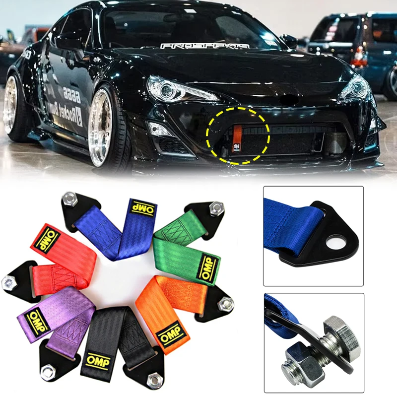 High-strength Car Nylon Towing Rope Floating Belt Front Bumper Decoration Bumper Towing Max 2 Tons with Nut Car Accessories