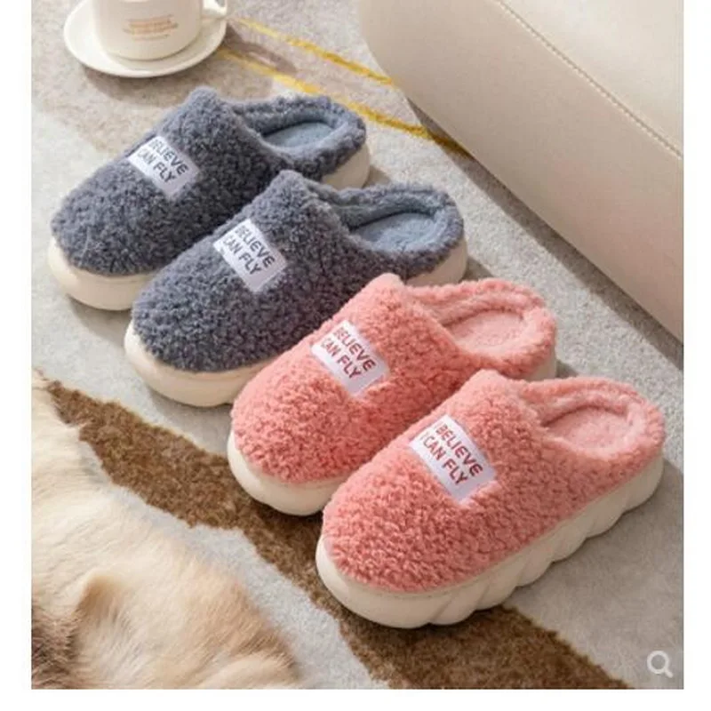 Autumn and winter English standard thick bottom home warm cotton slippers for men and women couples indoor home cotton slippers