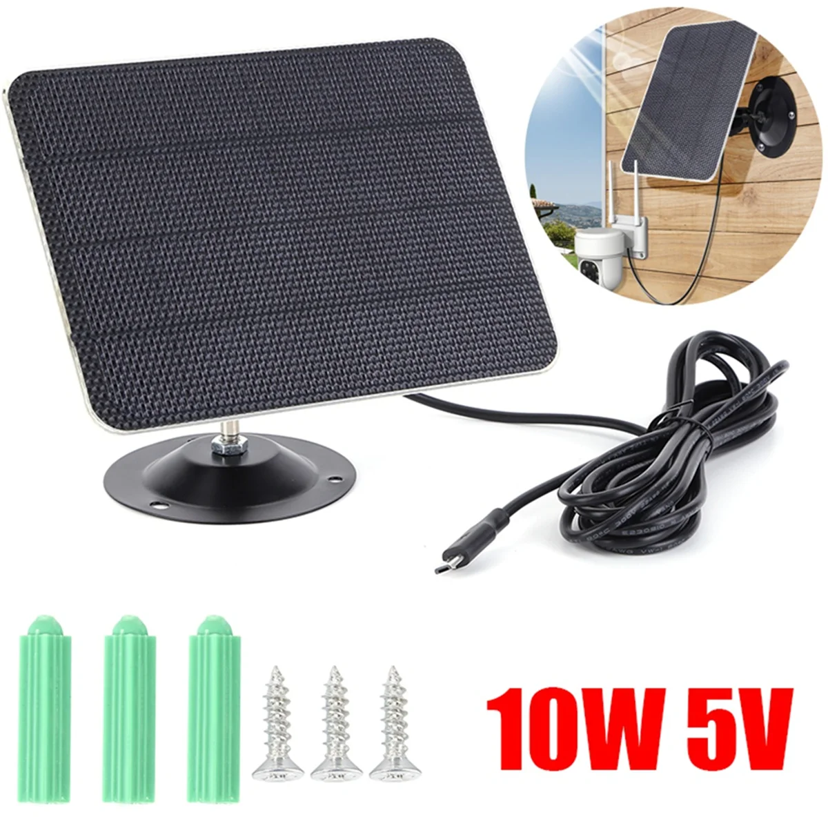 10W 5V USB Solar Panel Charger Kit IPX6 Waterproof 360 Adjustable Bracket for Security Camera Dome Mini Camera