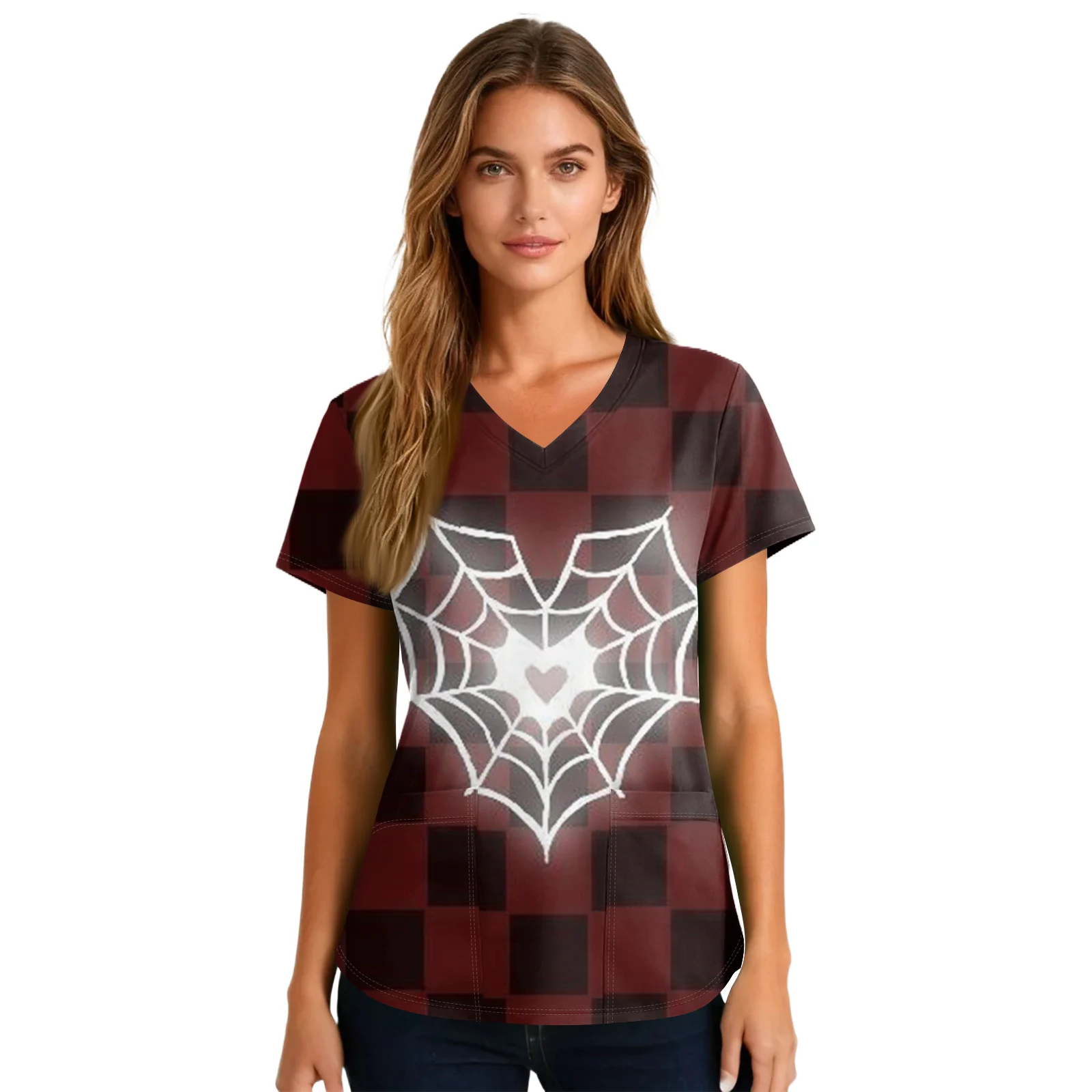 T-shirt da donna a maniche corte, uniforme da infermiera, t-shirt da donna con scollo a V, top da infermiera, abiti per San Valentino